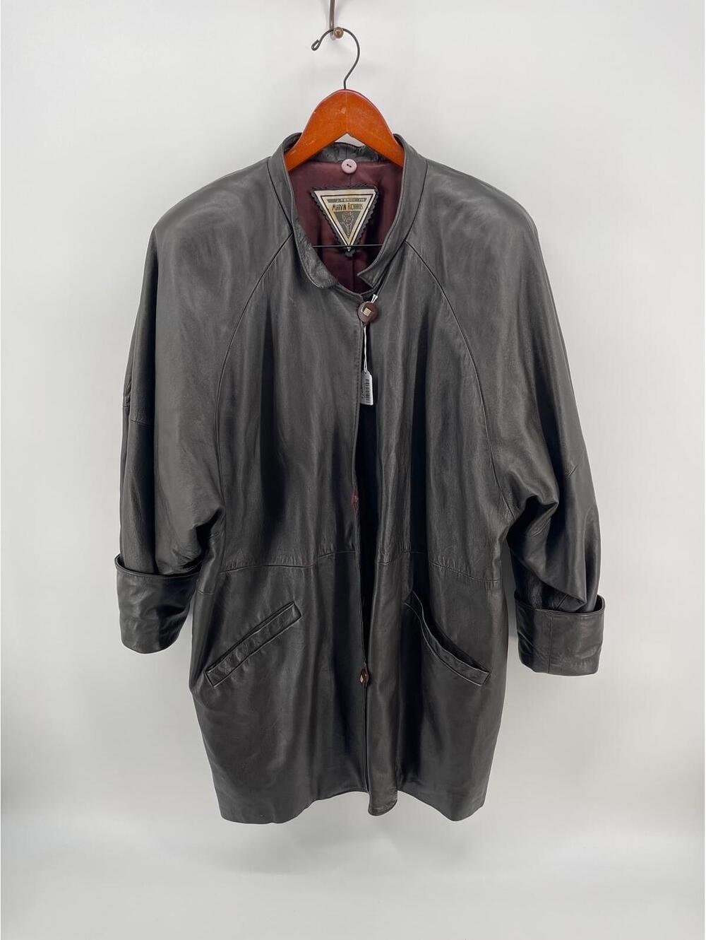 Vintage Marvin Richards Genuine‎ Leather Coat Women’s 8 Gray Oversized 90s Luxe